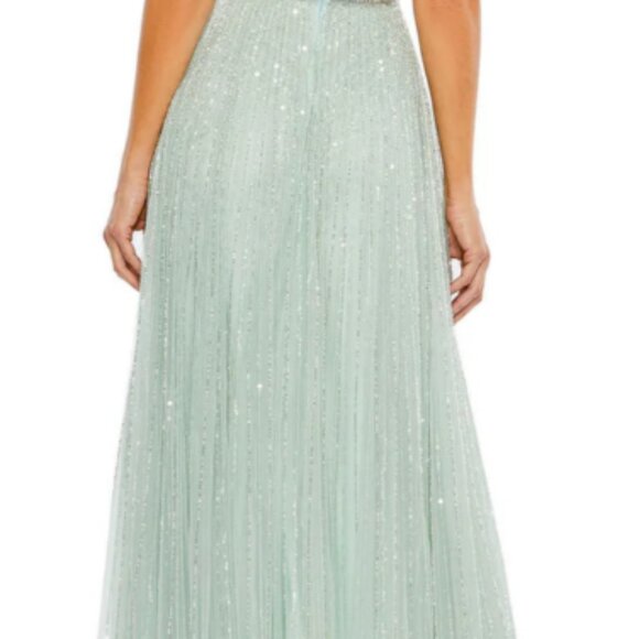 Mac Duggal (344) 5502 Sequined Wrap Over Ruffled Cap Sleeve Gown Size 14 Seamist - Picture 3 of 3